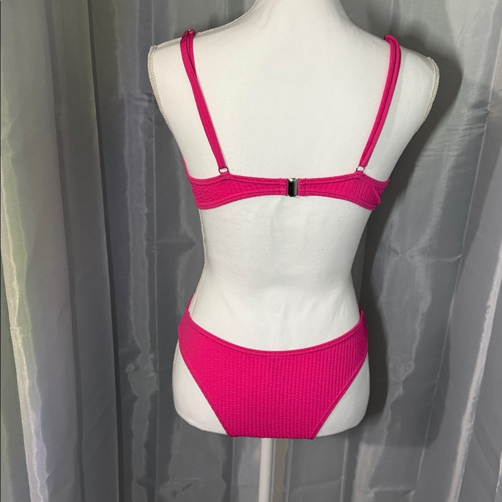 Hot Pink Ribbed Bikini Set - Picture 2 of 7
